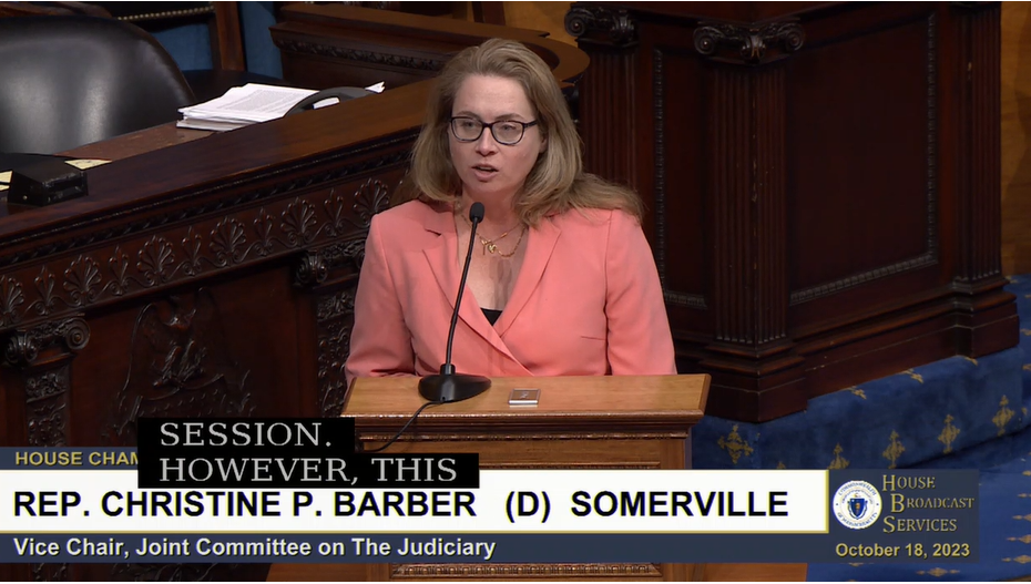 Christine Barber speaking in the Massachusetts House chamber